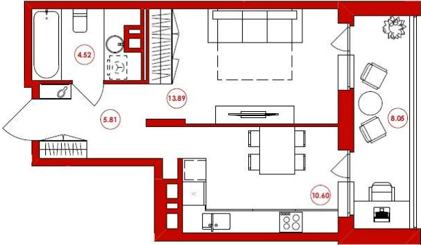 Планировка «Арт Сити» 1-комнатной квартиры
