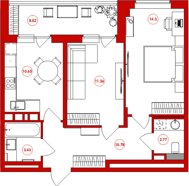 Планировка «Арт Сити» 2-комнатной квартиры
