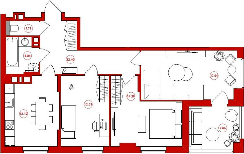 Планировка «Арт Сити» 3-комнатной квартиры