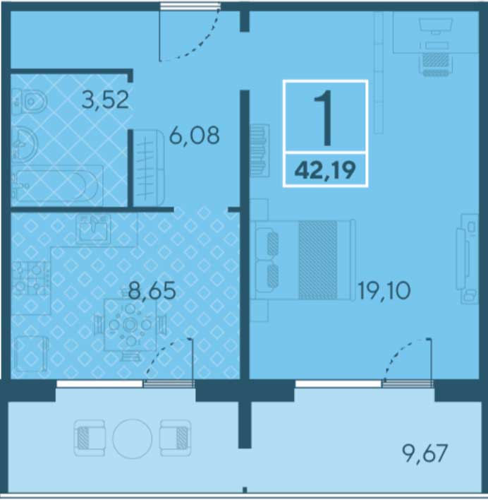 Планировка «Деснаград» 1-комнатной квартиры