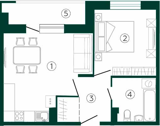 Планировка «Резиденция ГринПарк» 1-комнатной квартиры