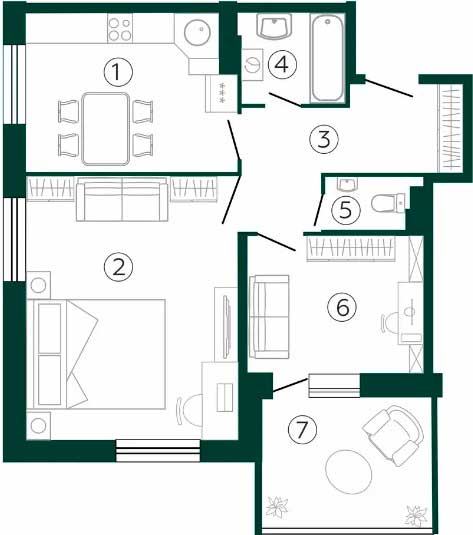 Планировка «Резиденция ГринПарк» 2-комнатной квартиры