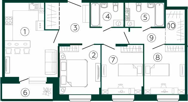Планировка «Резиденция ГринПарк» 3-комнатной квартиры