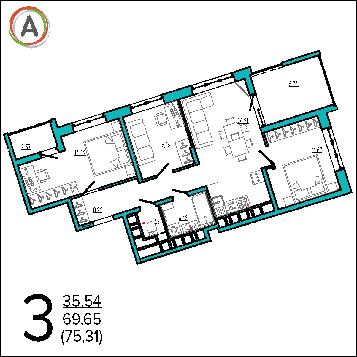 планировка квартиры № 65