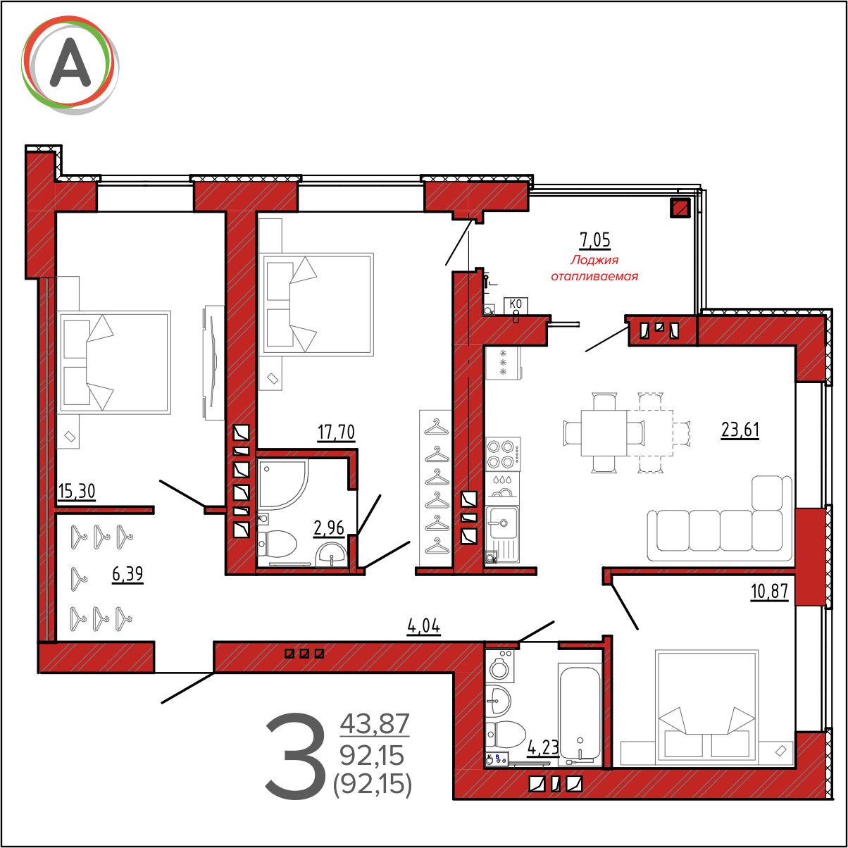 планировка квартиры № 84