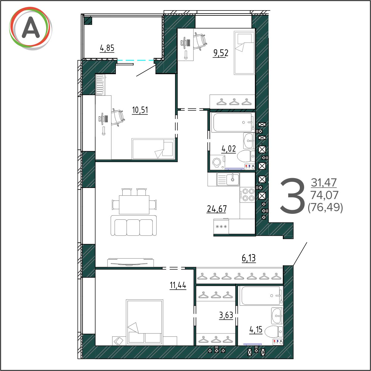 планировка квартиры № 40