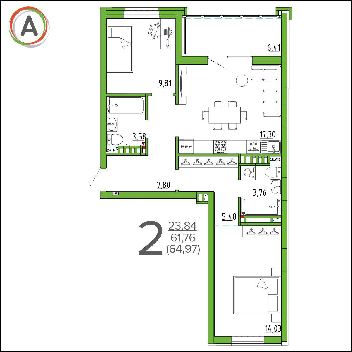 планировка квартиры № 205