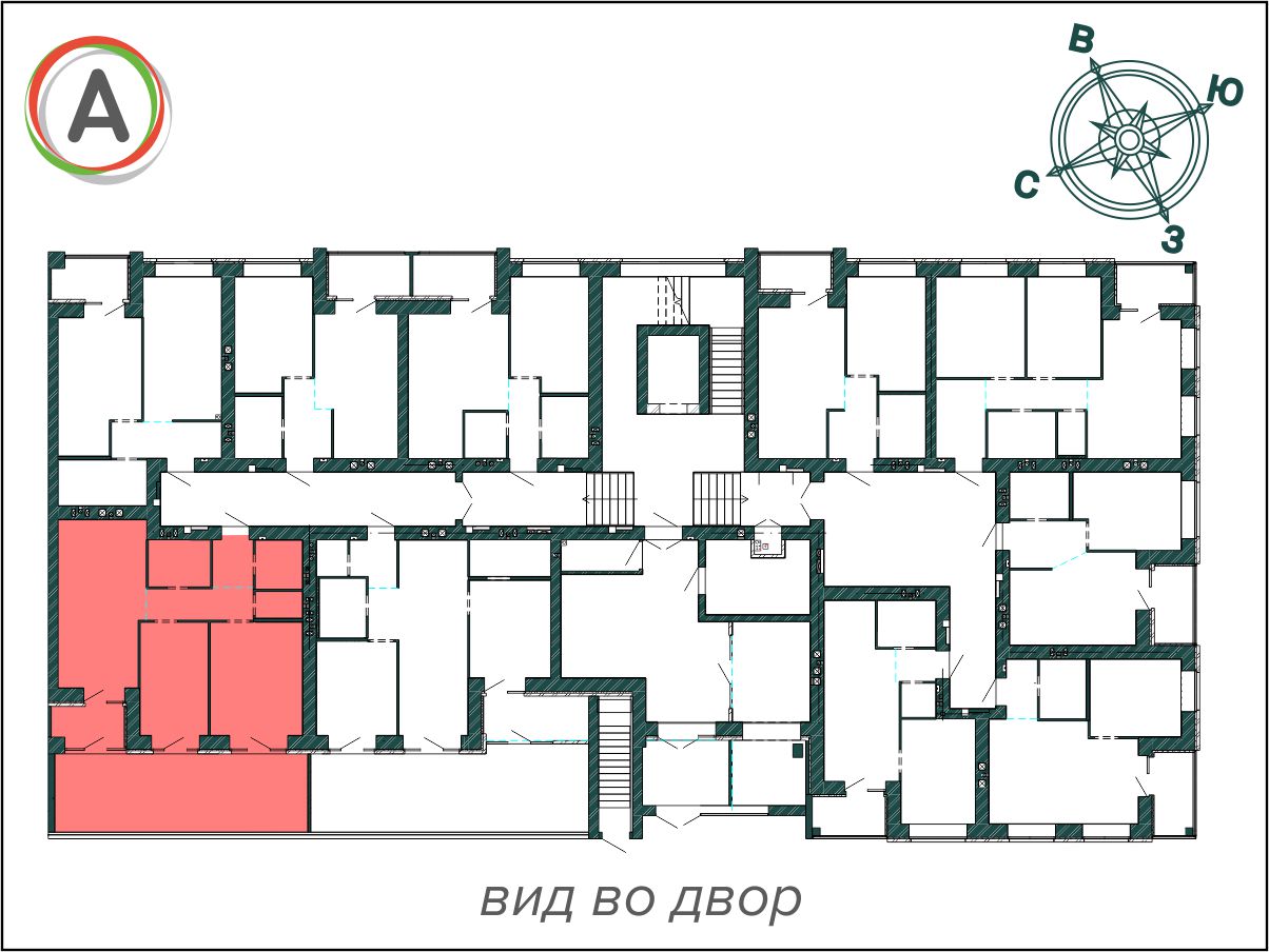 2-комнатная квартира 75.39 м2 на этаже