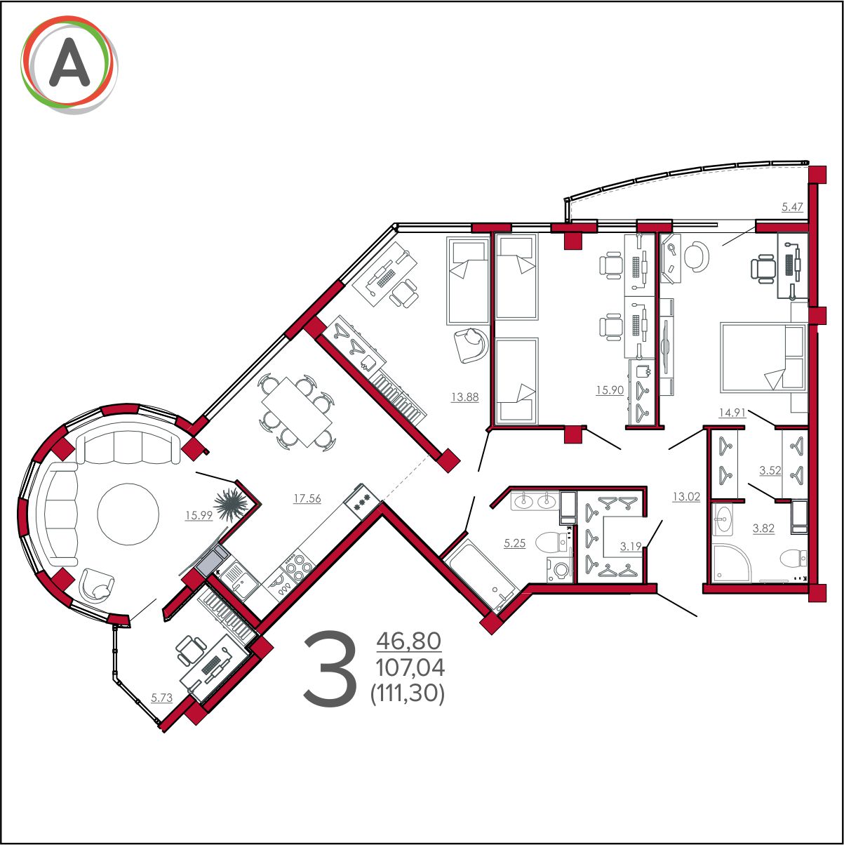 планировка квартиры № 264