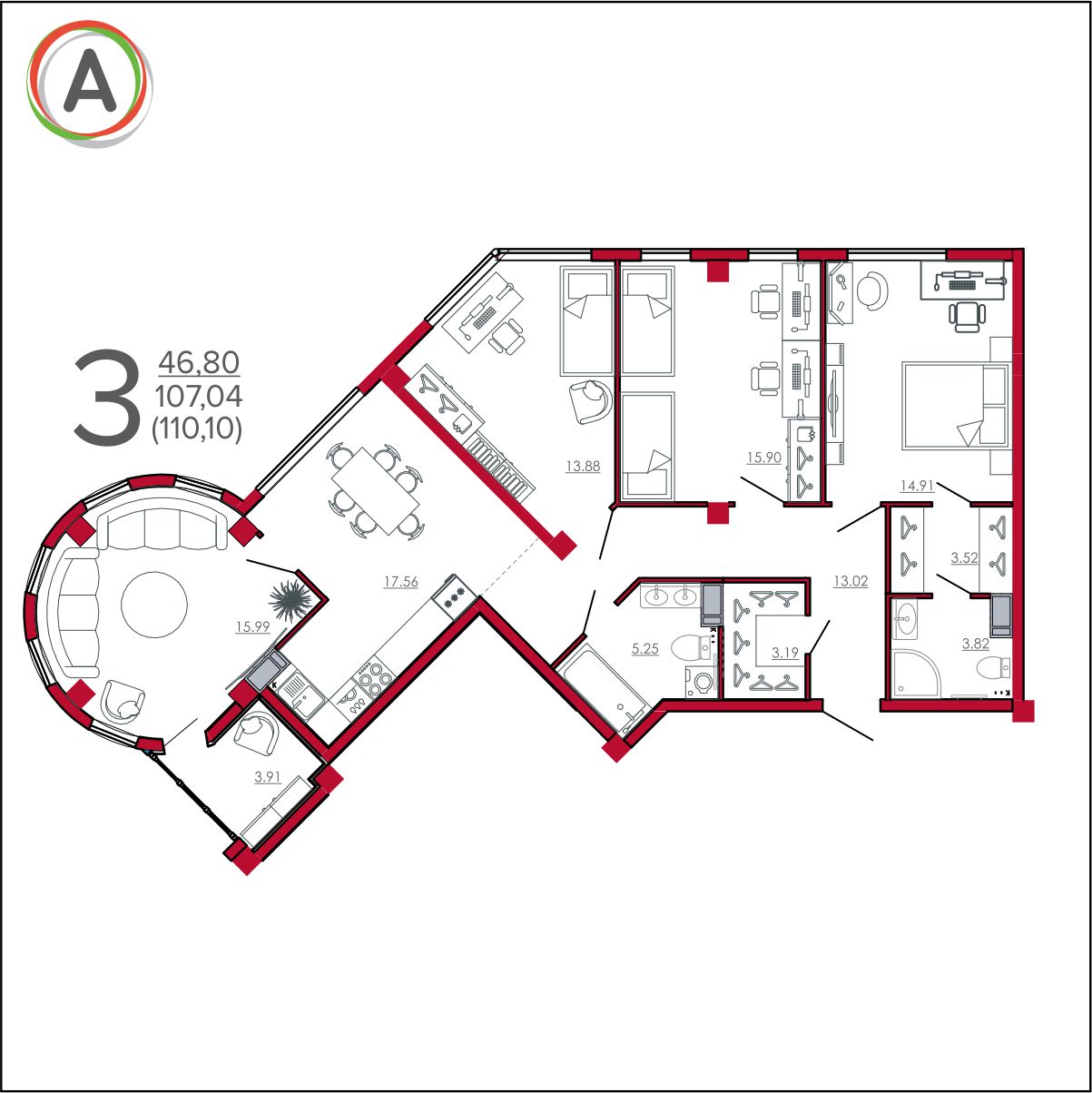 планировка квартиры № 212