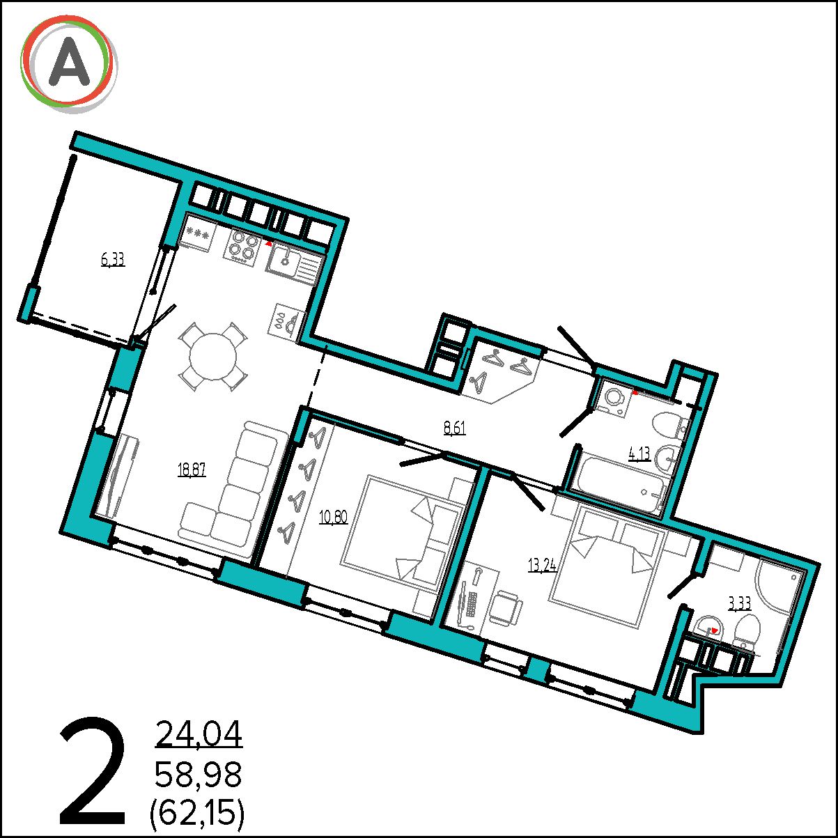 планировка квартиры № 62