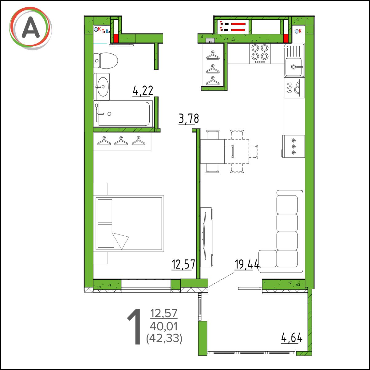 планировка квартиры № 334