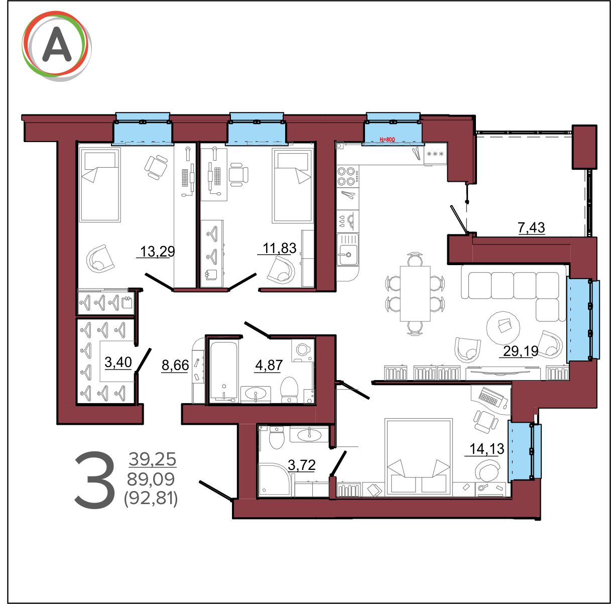 планировка квартиры № 82