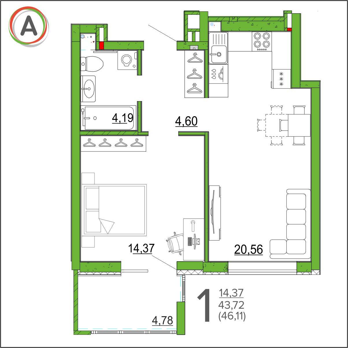 планировка квартиры № 114