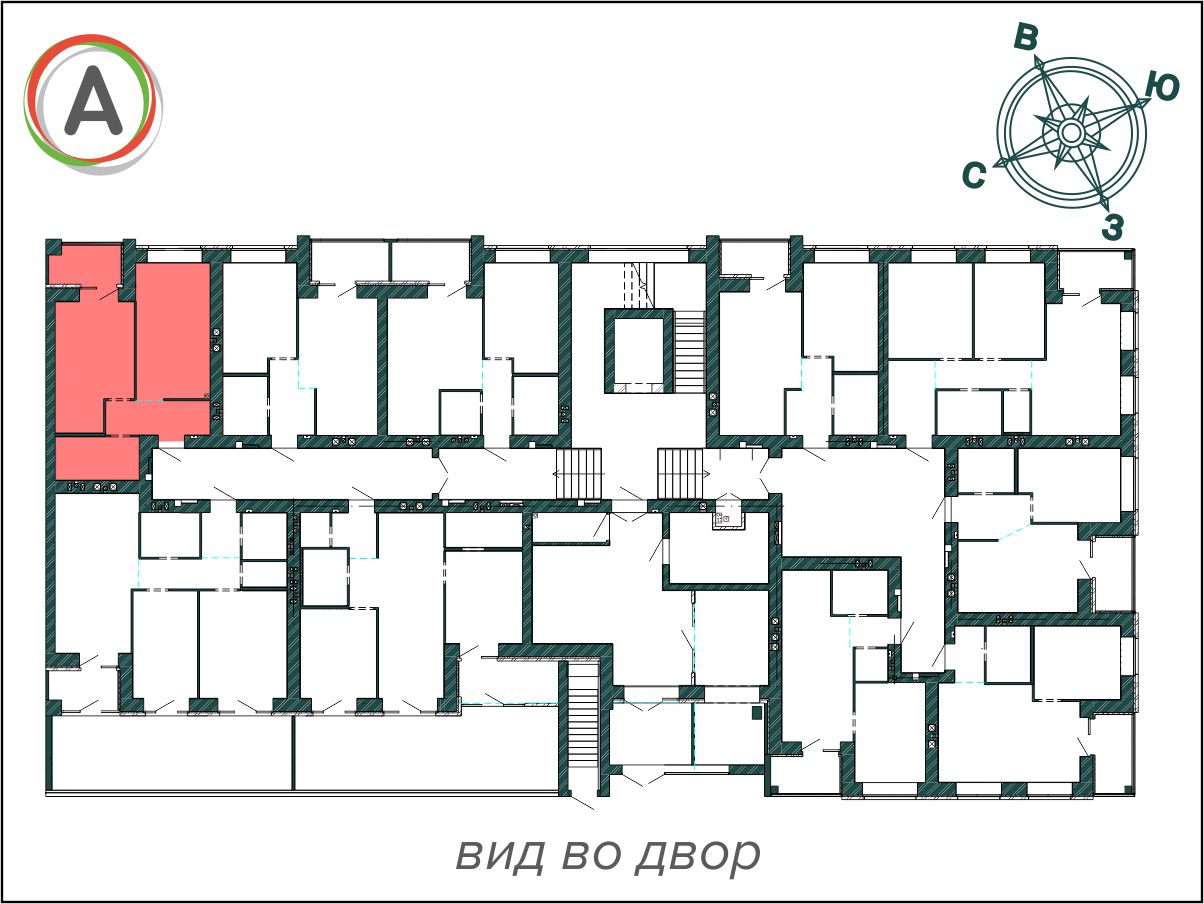 1-комнатная квартира 45.15 м2 на этаже