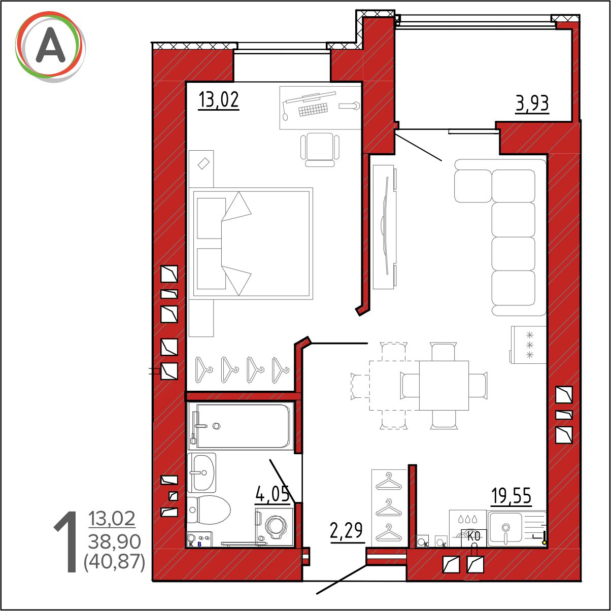 планировка квартиры № 36