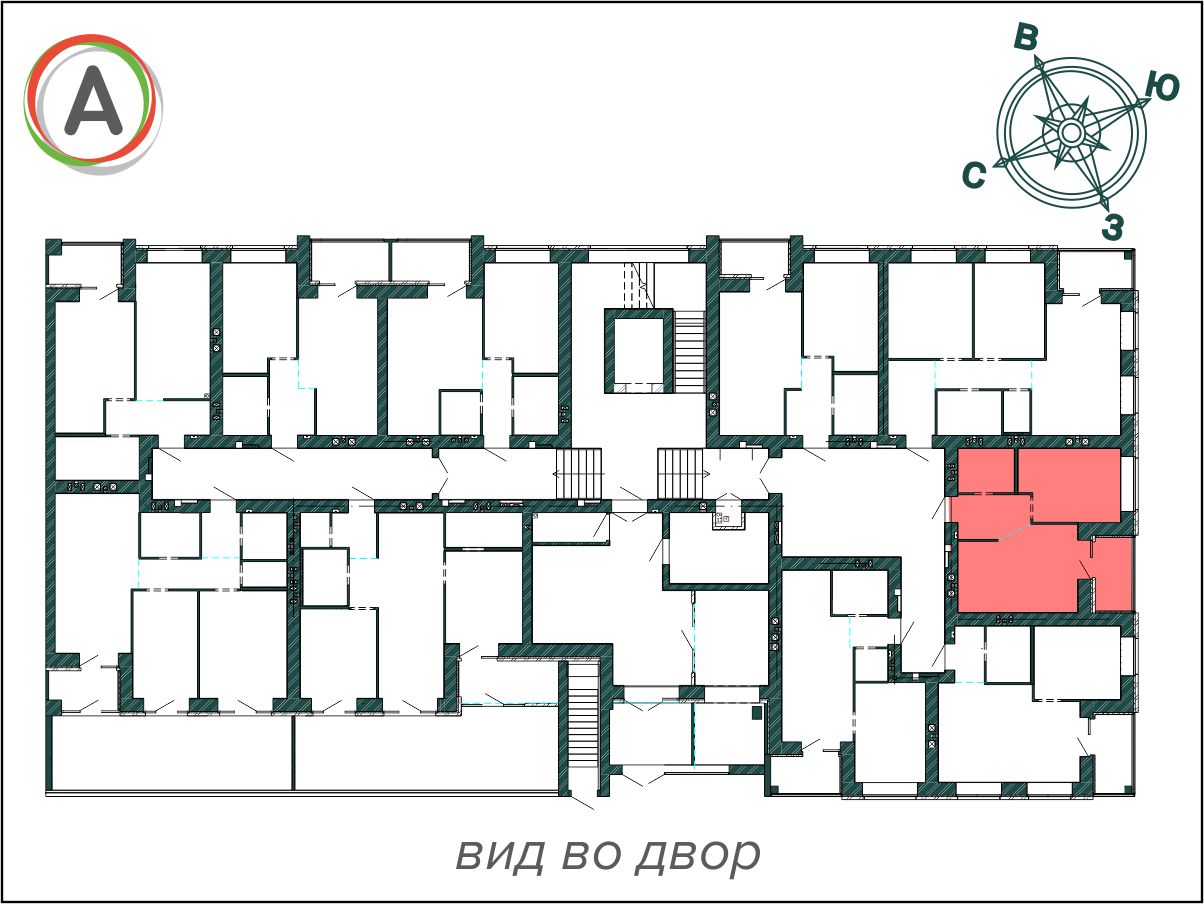 1-комнатная квартира 38.29 м2 на этаже