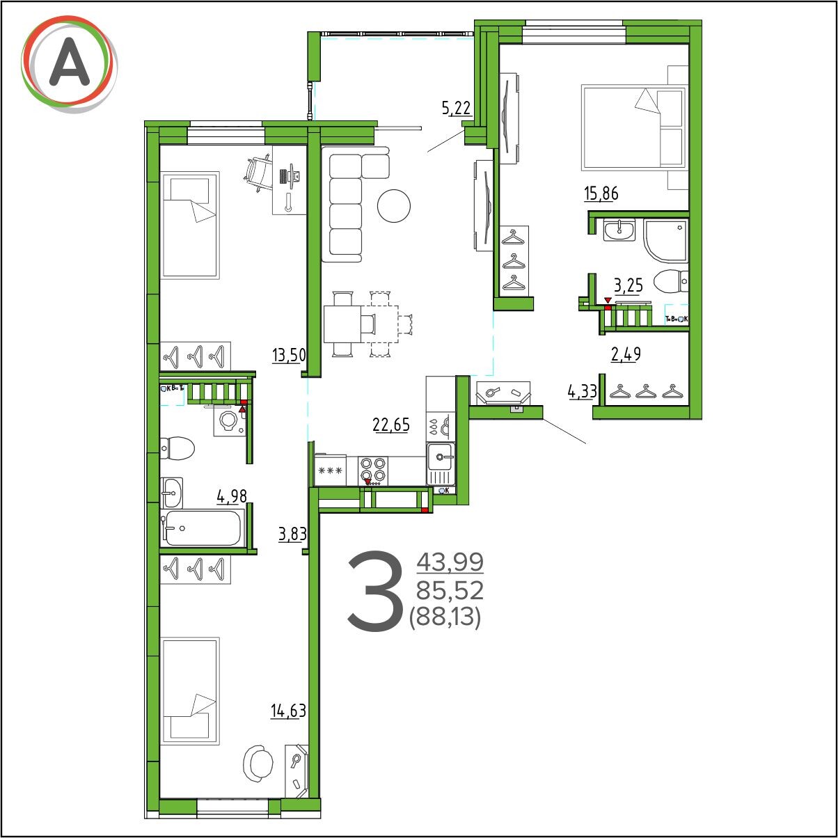 планировка квартиры № 256