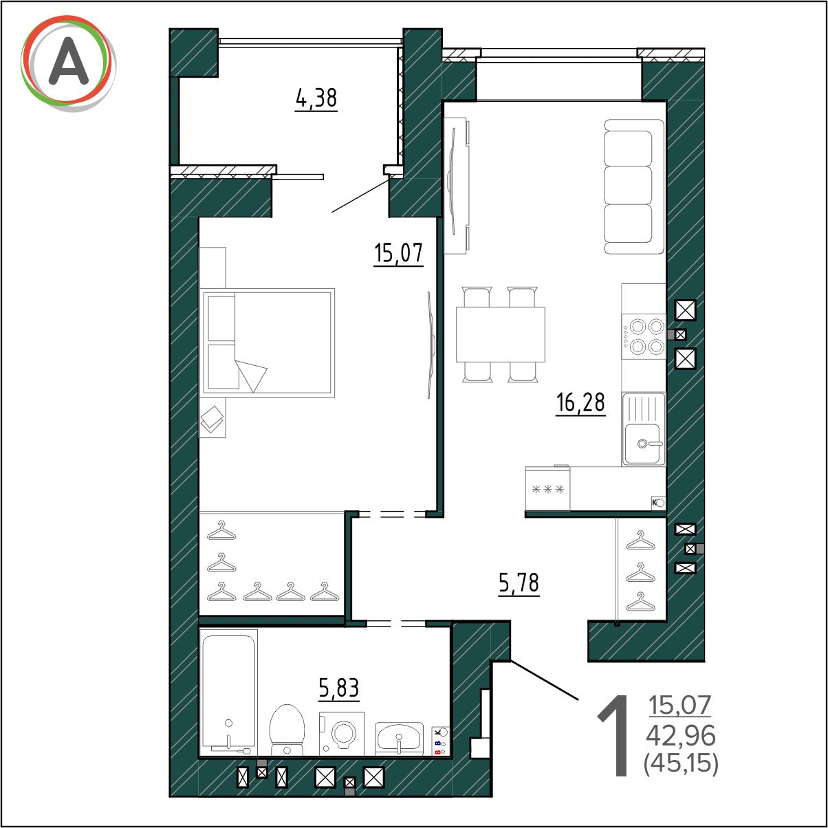 планировка квартиры № 381