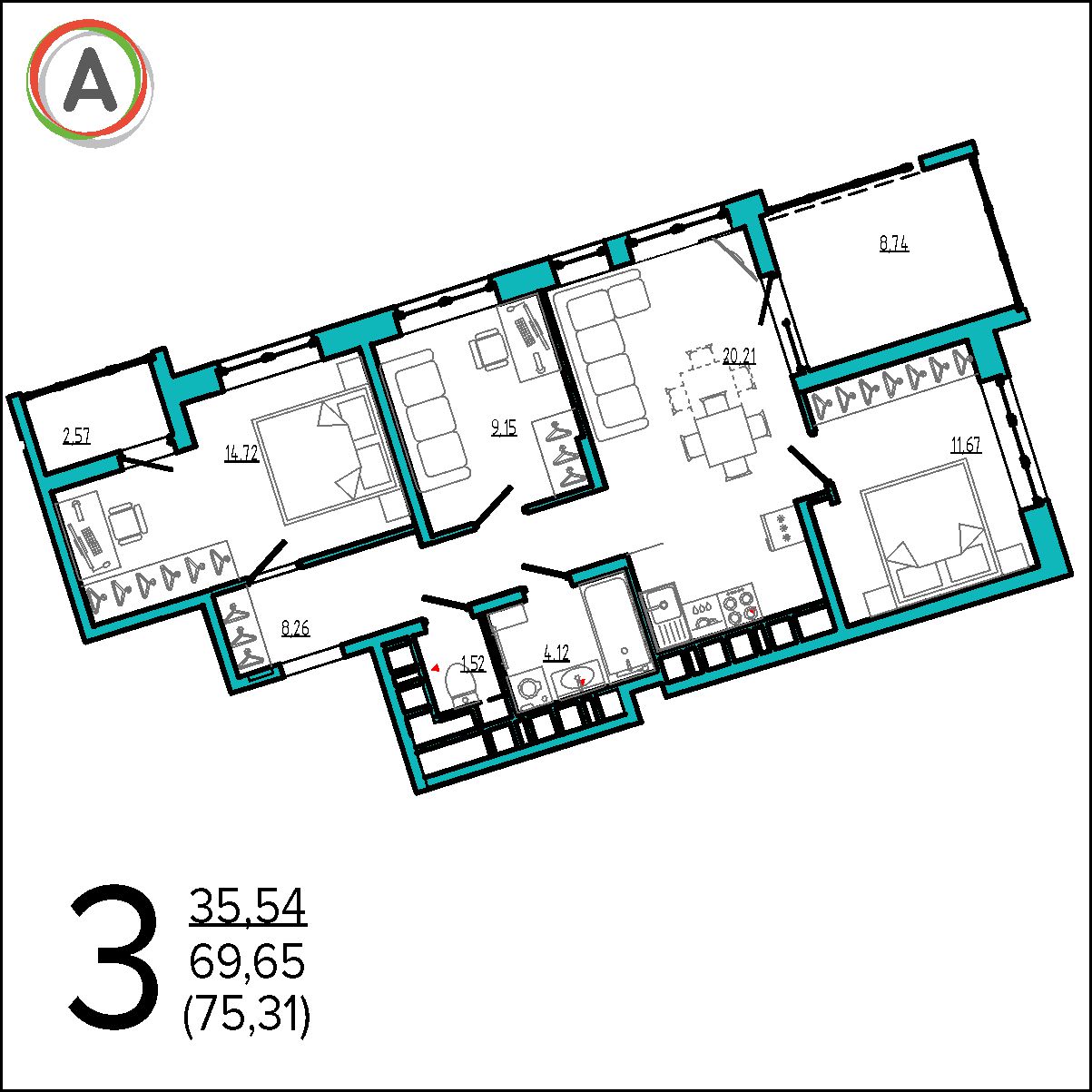 планировка квартиры № 43