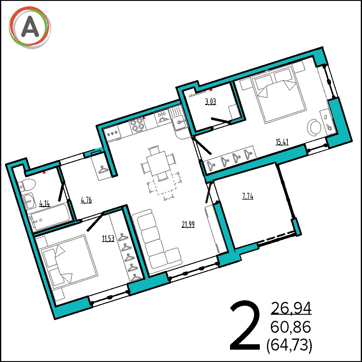 планировка квартиры № 154