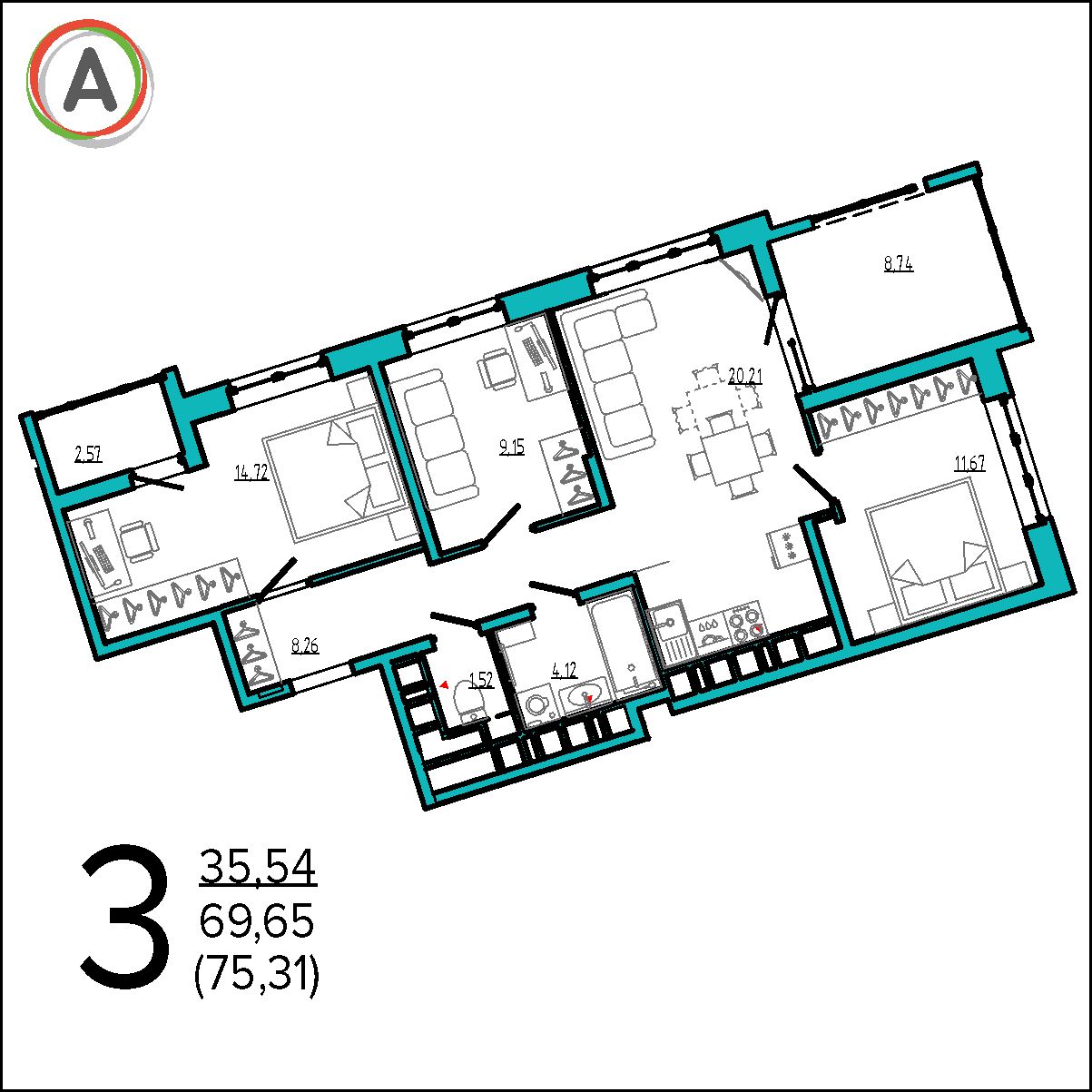 планировка квартиры № 32