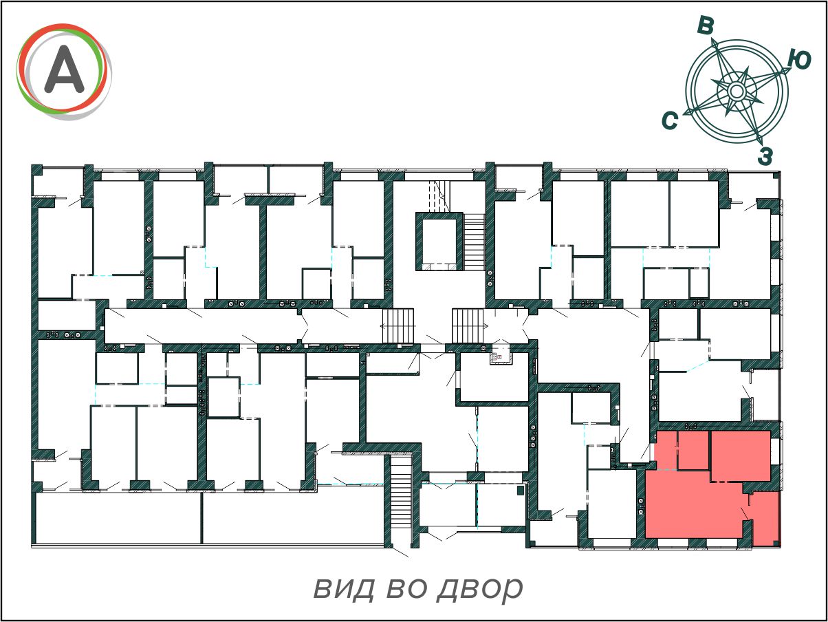 1-комнатная квартира 40.61 м2 на этаже