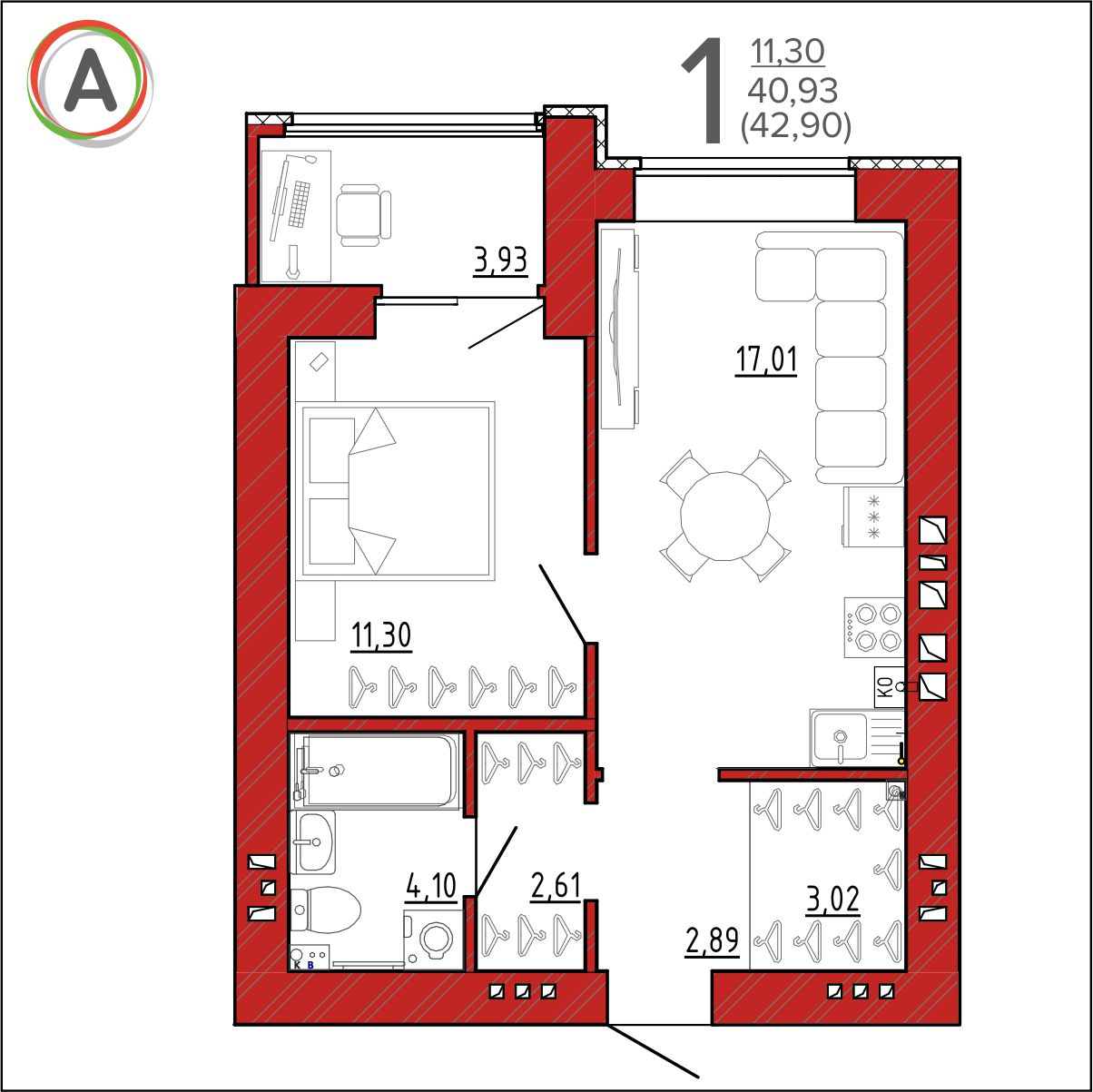 планировка квартиры № 45