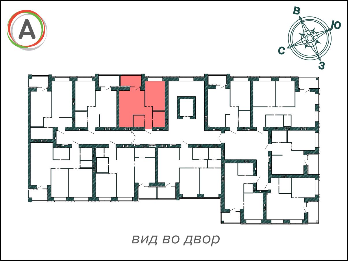 1-комнатная квартира 43.25 м2 на этаже