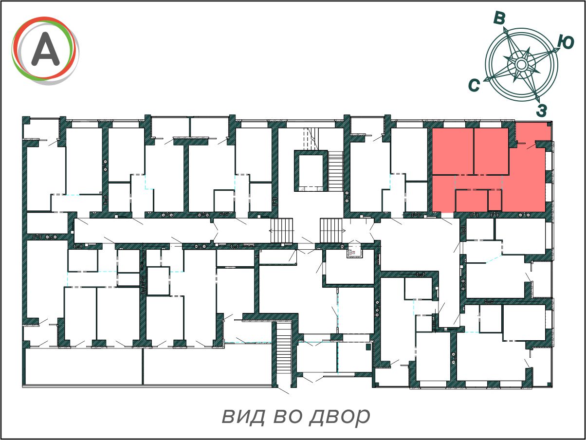 2-комнатная квартира 60.12 м2 на этаже