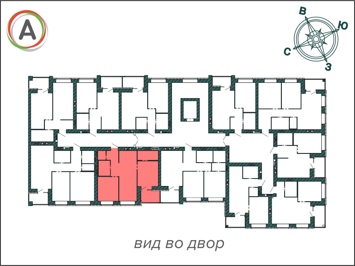 2-комнатная квартира 59.72 м2 на этаже