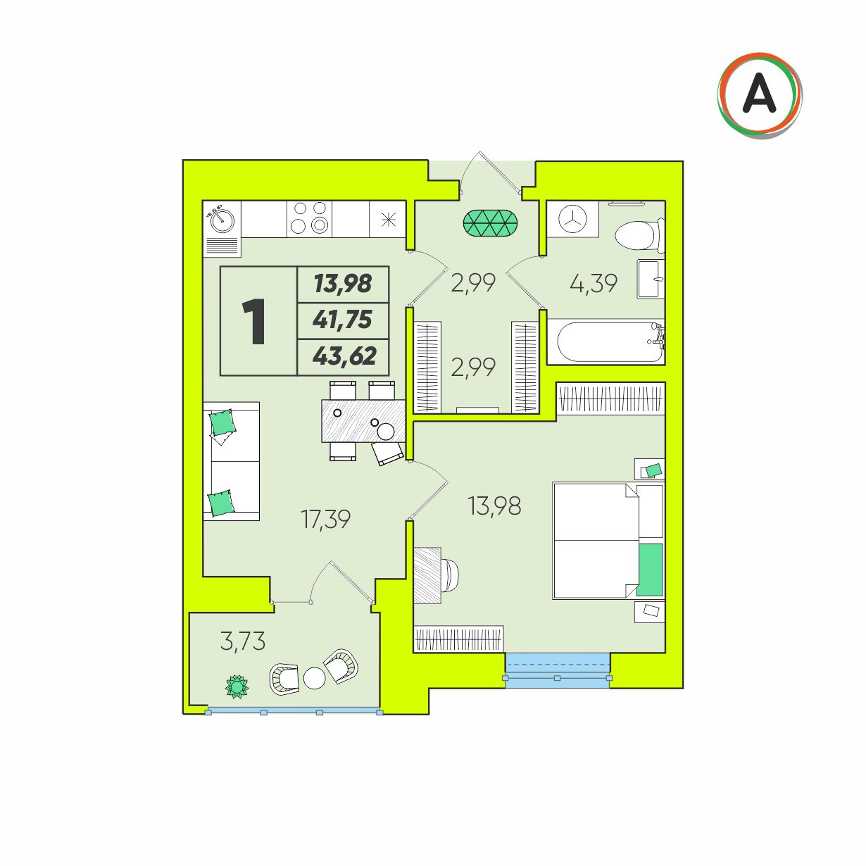 планировка квартиры № 14
