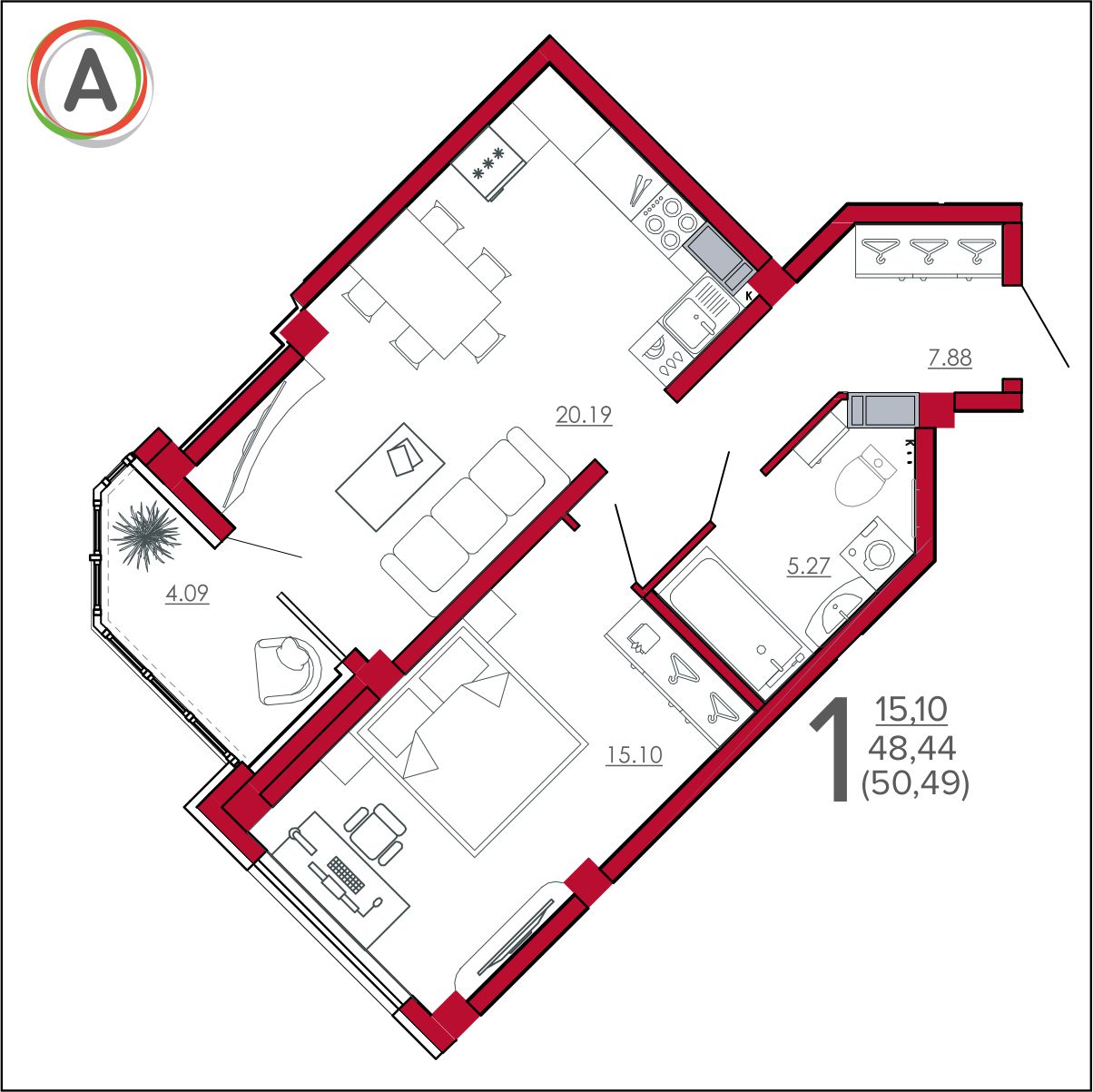 планировка квартиры № 211