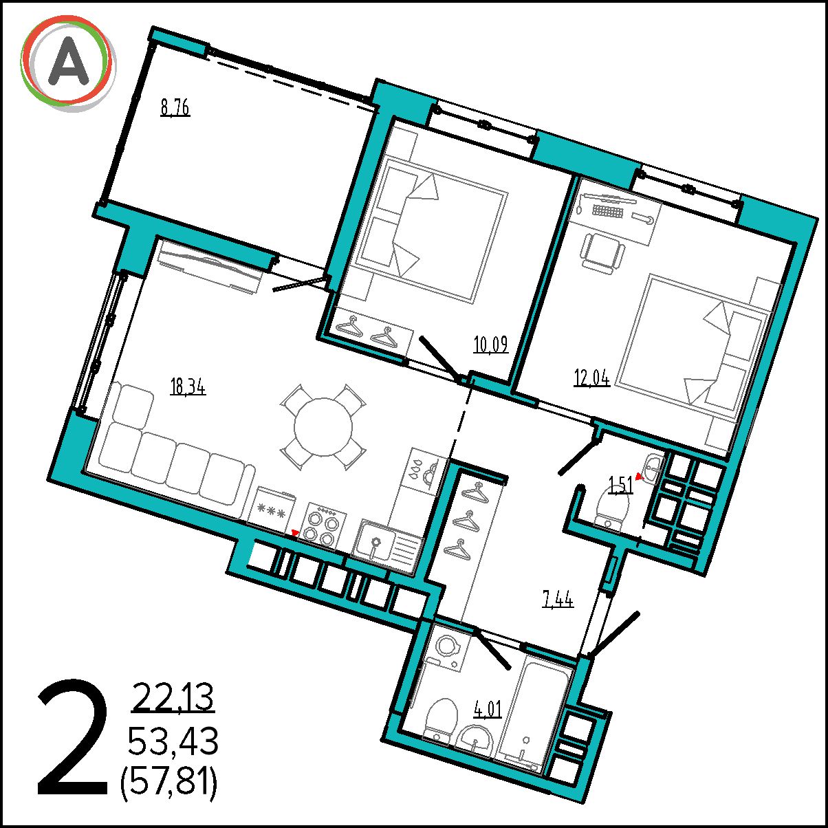 планировка квартиры № 52