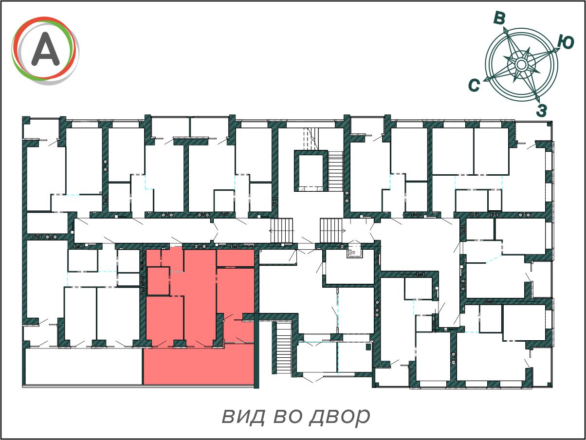 2-комнатная квартира 68.07 м2 на этаже