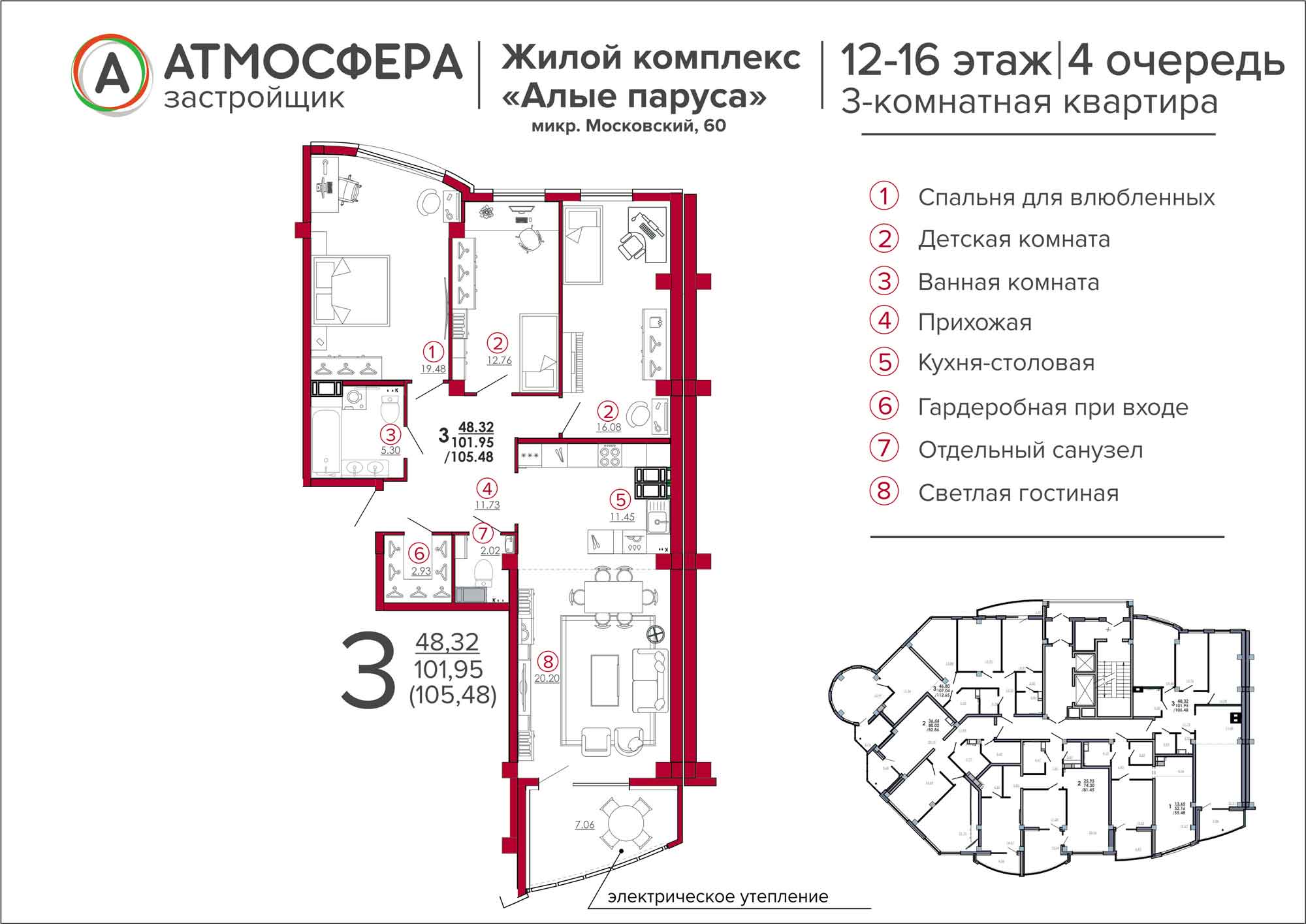 Планировка квартиры на 16 этаже