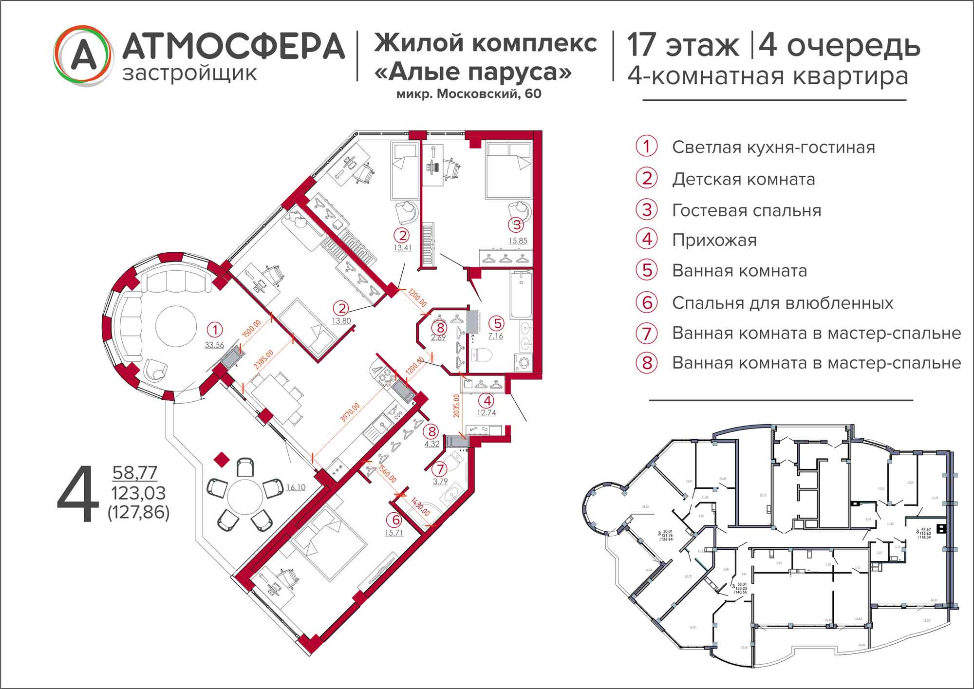 Планировка квартиры на 17 этаже
