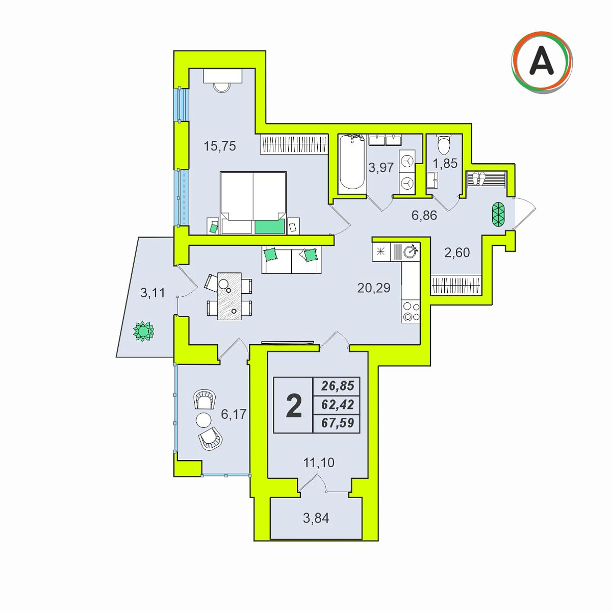2-комн. 67.59 м²
