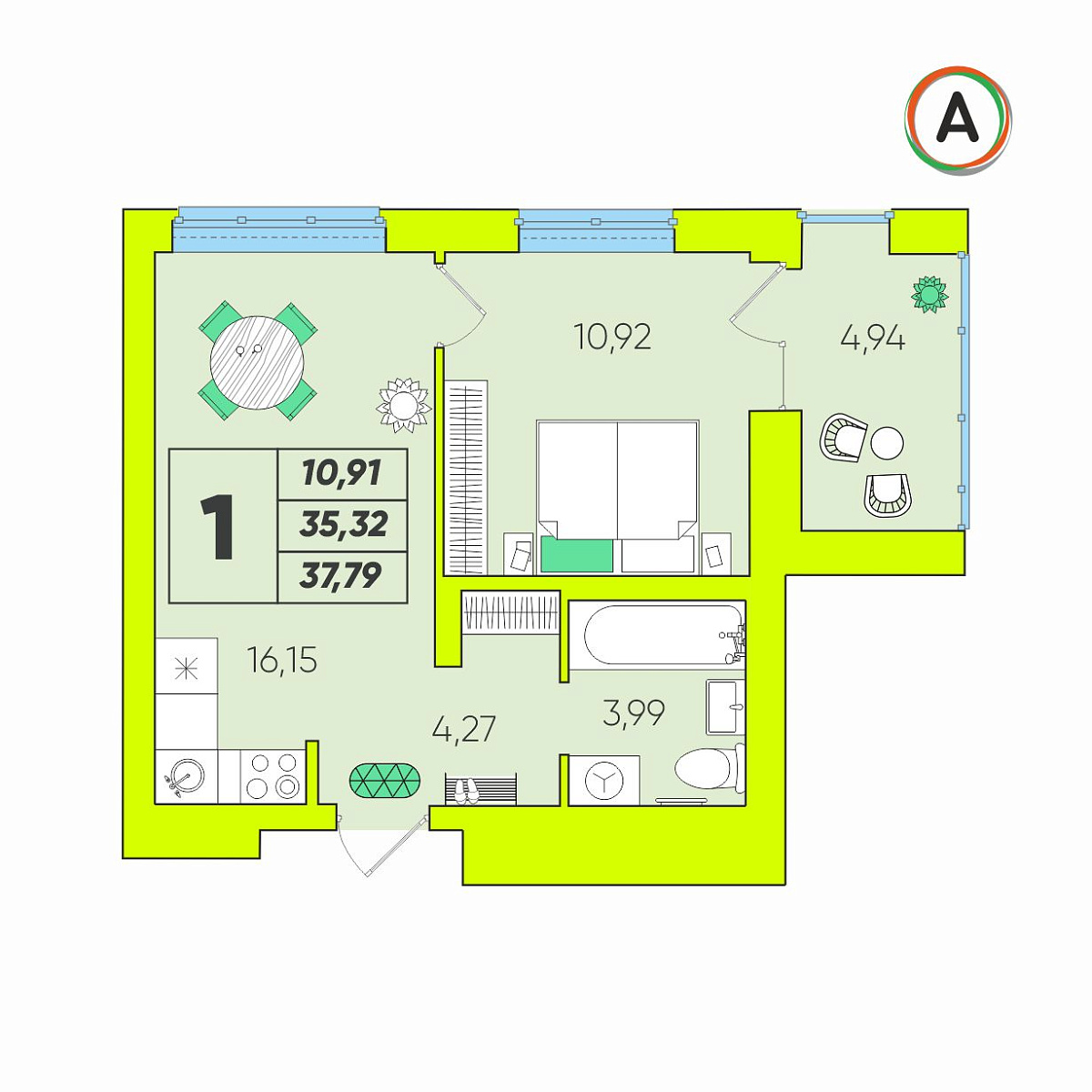 1-комн. 37.79 м²