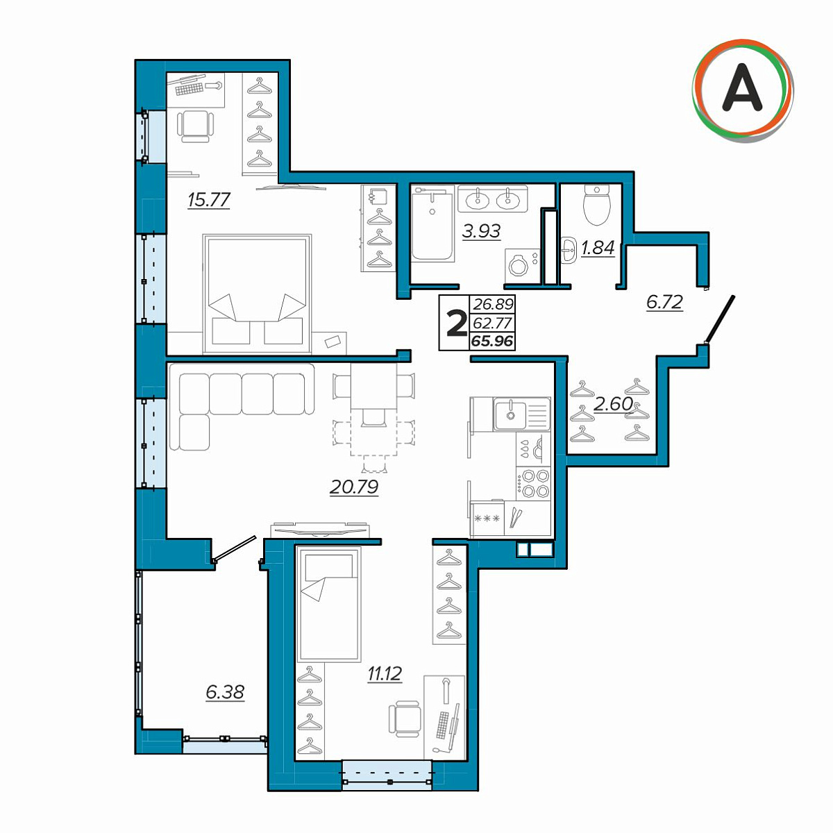 2-комн. 65.96 м²