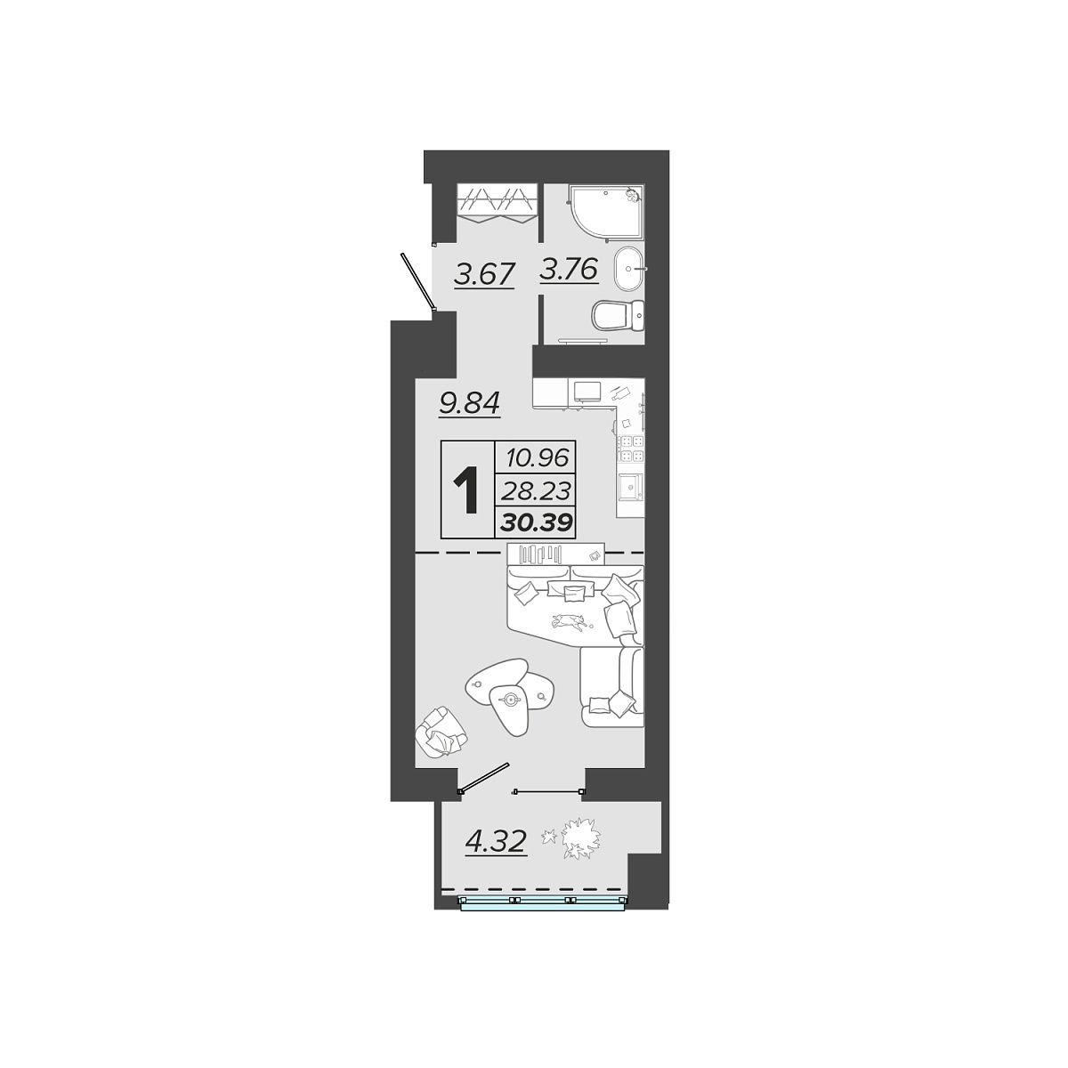 1-комн. 30.39 м²