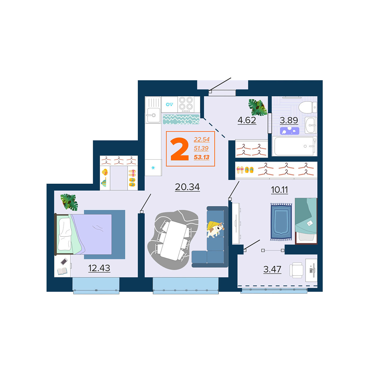 2-комн. 53.13 м²